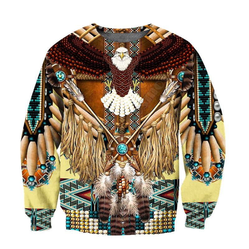3D Digital Indian Print Round Neck Sweatshirt Comfortable Casual Loose Long-sleeved Pullover Top