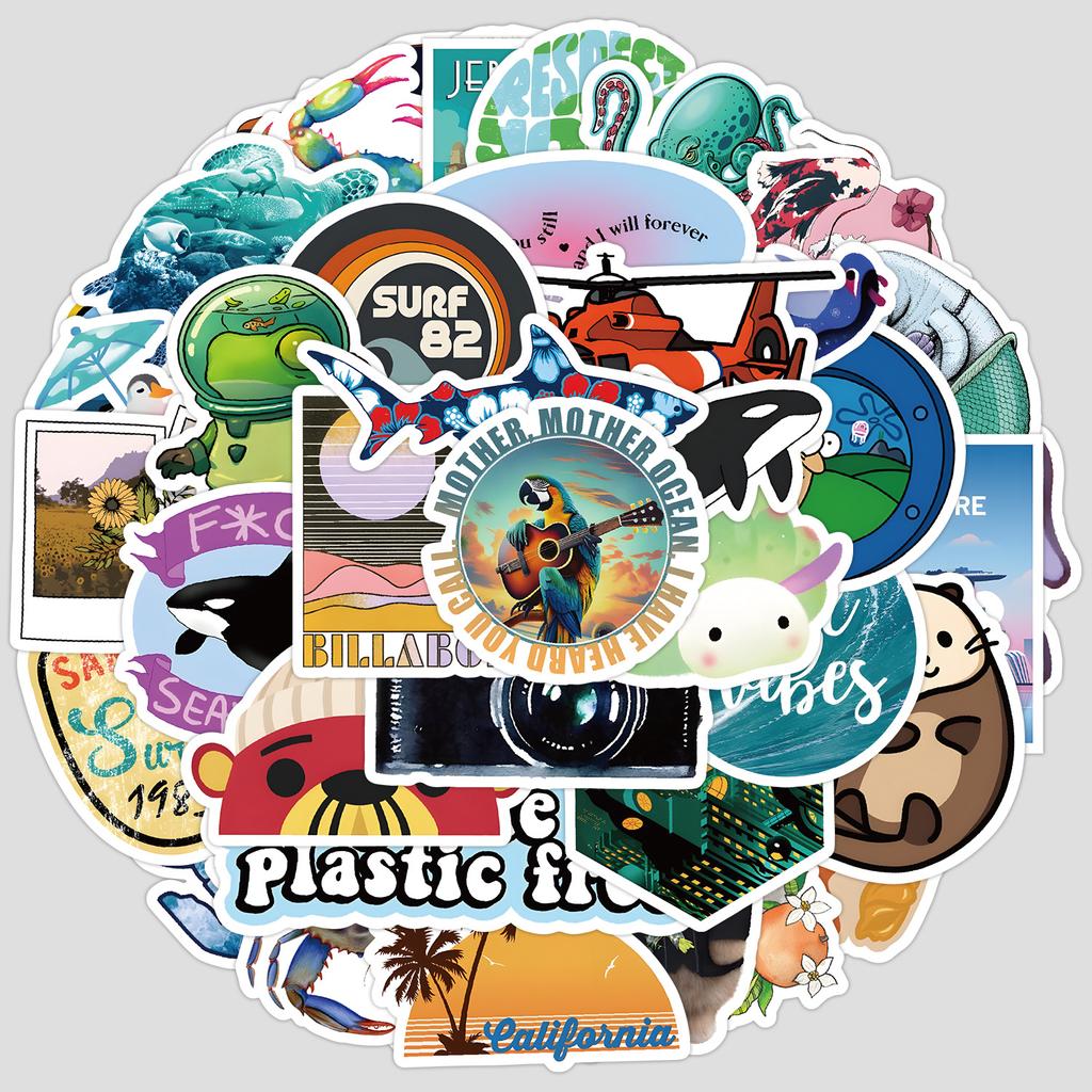 50 Diverse Ocean Landscape Graffiti Stickers, Water Cup, Mobile Phone Waterproof Decorative Stickers, Creative DIY Stickers