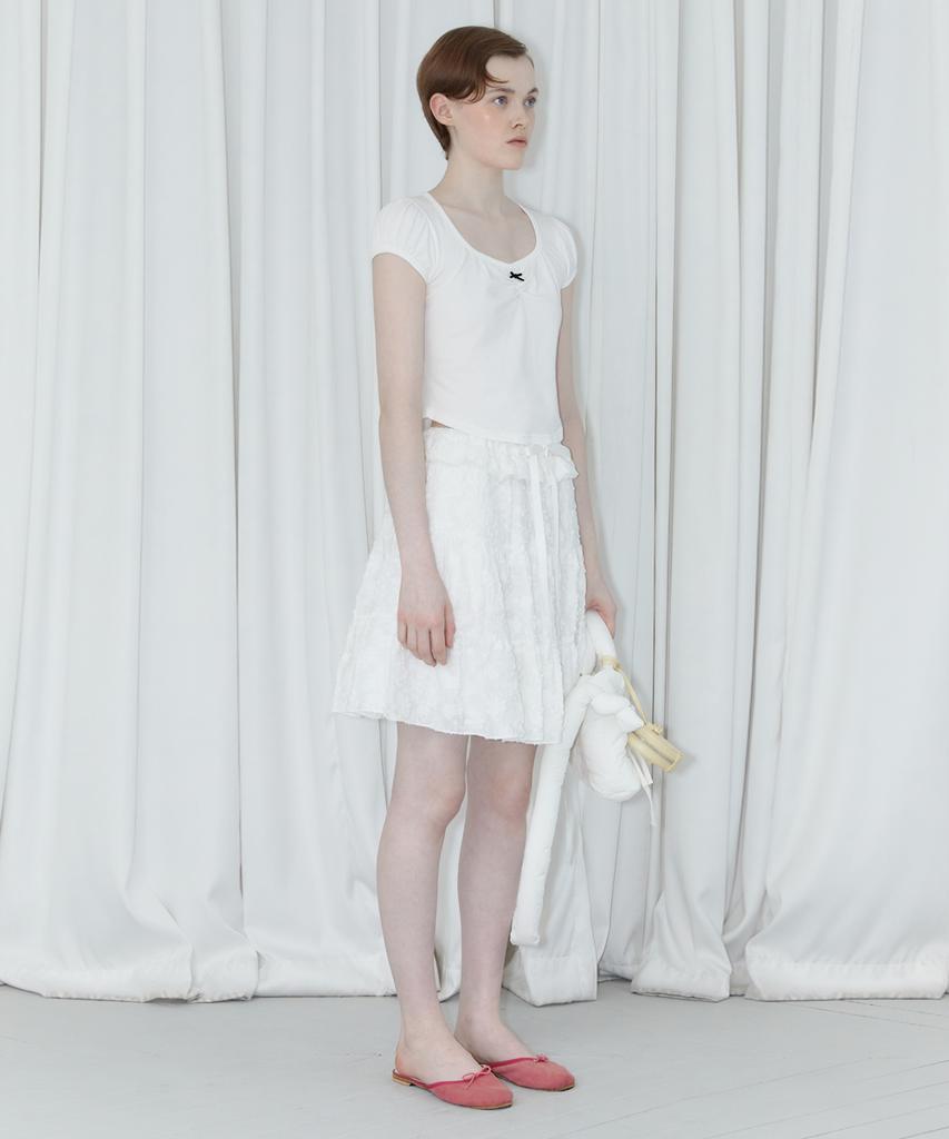 SINOON Round Shirring T-Shirt (White)