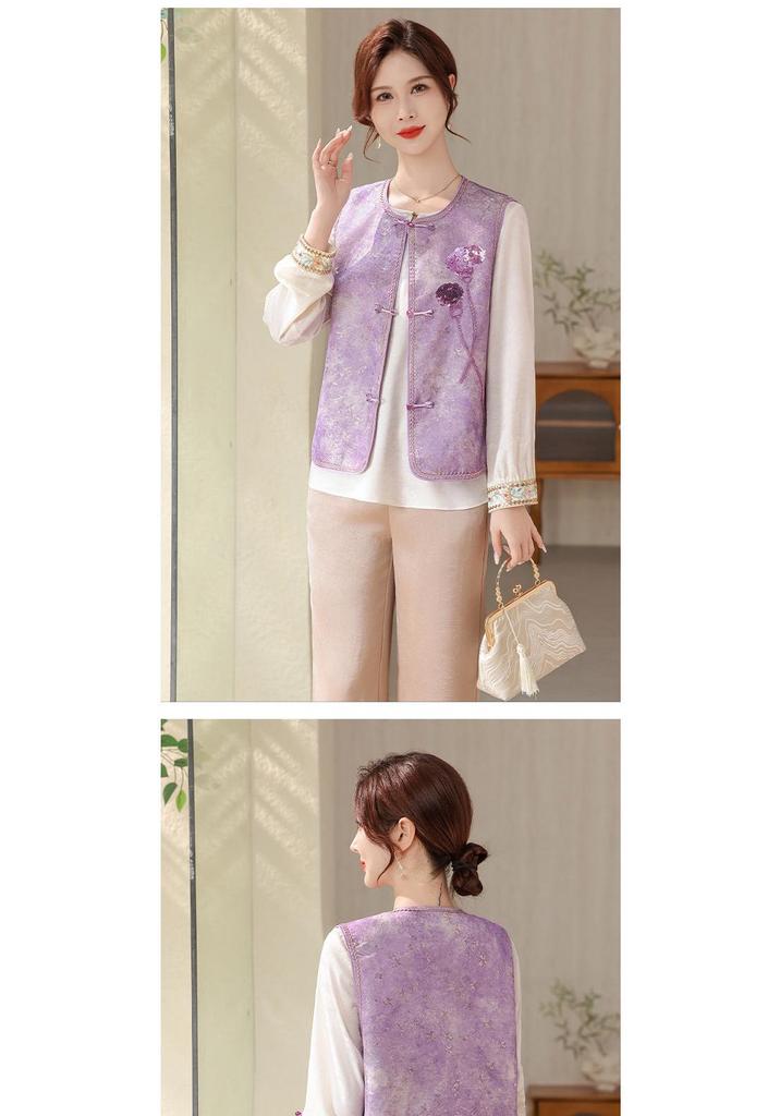 Elegant Spring National Style Two-Piece Vest Set for Mother's Day - Chic Middle-Aged & Elderly Women's Fashion