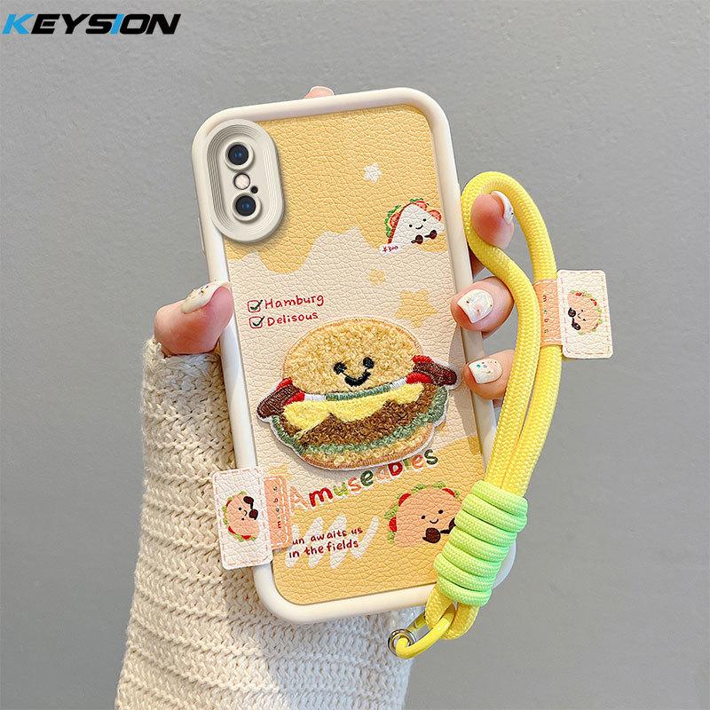 

КЕЙСИОН Мультяшный Милый Плюшевый Вышитый Чехол для iPhone XS Max X XS с Ремешком Мягкий Силиконовый Ударопрочный Задний Чехол для Телефона для iPhone XR for iPhone X
