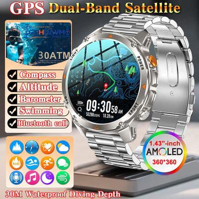 2026 Nowy Wojskowy Smartwatch z Połączeniami Bluetooth Wbudowany GPS Kompas Altimetr Barometryczny Wodoodporność 30ATM Męski Smartwatch z Połączeniami Bluetooth