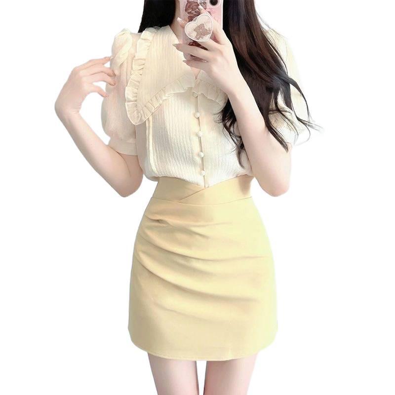 Summer Salt Outfit: Lightly Mature Pure Style Two-Piece Shirt and Skirt Set for Women