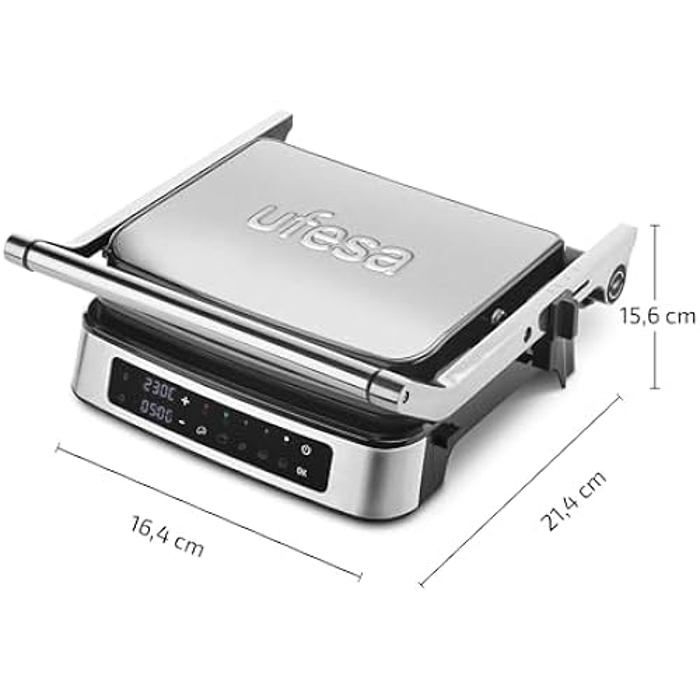 Ufesa Everest Gril Électrique Digital, Presse à Paninis, Grill de Contact de 2000W, 5 Programmes Prédéfinis, Écran Tactile,