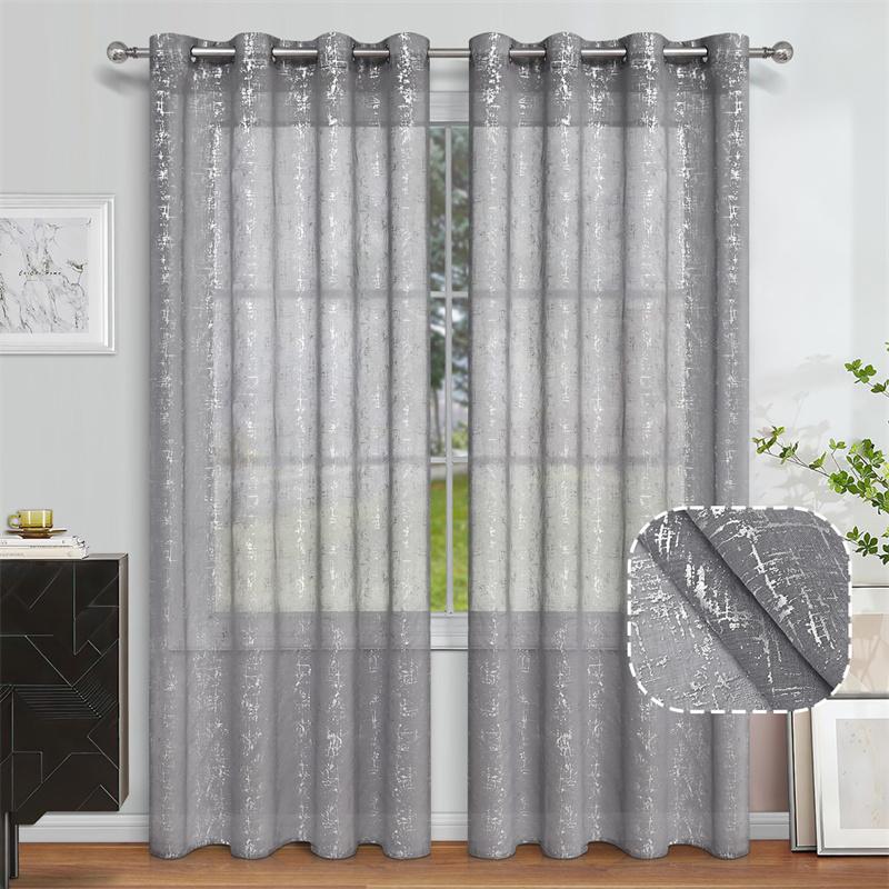 1 Panel Retro Spitze Vorhänge Heißes Silber Kreuzmuster Durchsichtig Cafe Marmormuster Durchsichtige Vorhänge für Schlafzimmer und Wohnzimmer Dekoration, Gardine