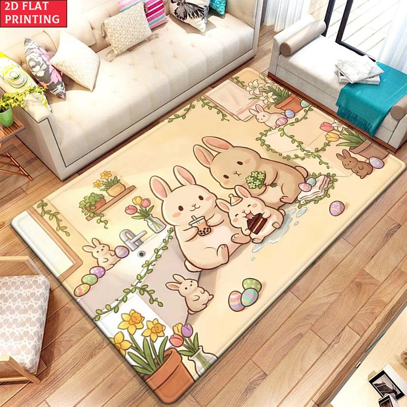 Cute Rabbit Easter Eggs Large Room Carpet Non Slip Cartoon Kids Bedroom Living Room Floor Mat Home Decor Children's Play Carpet
