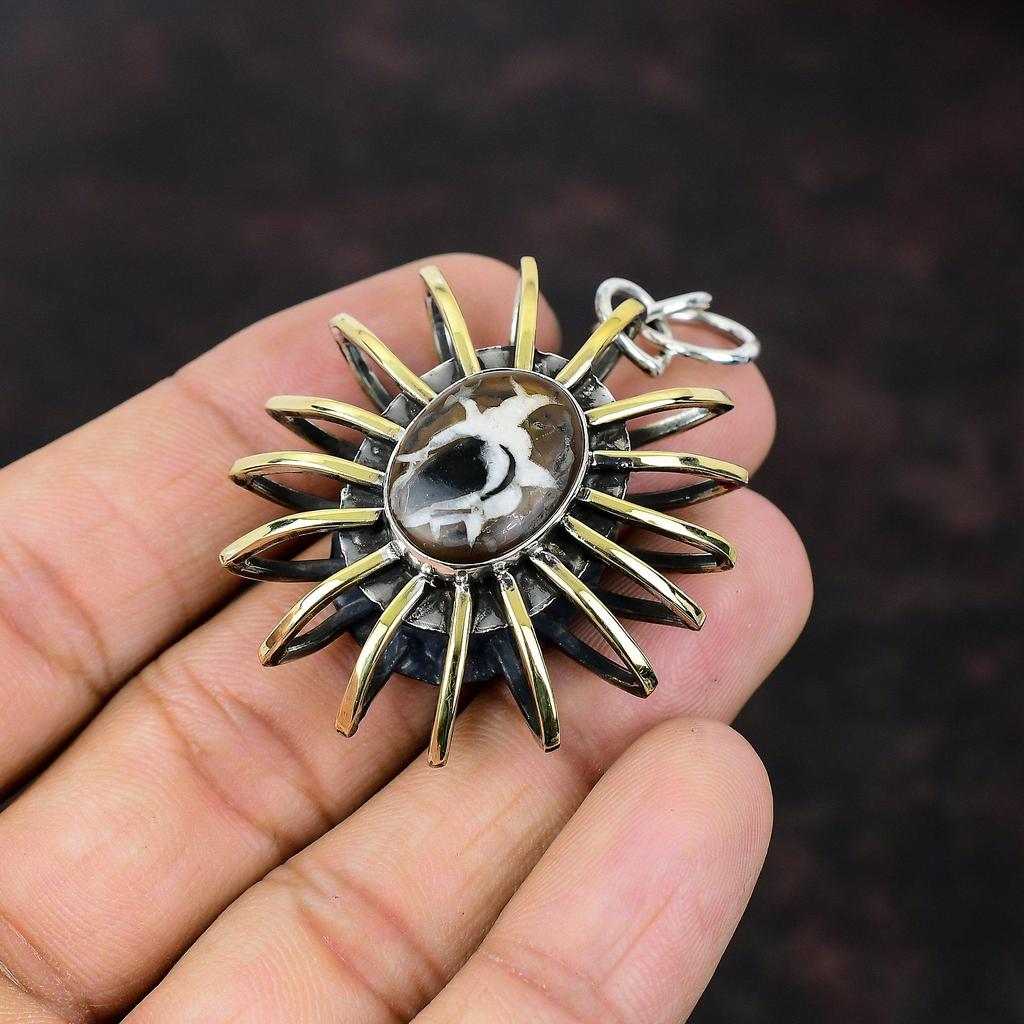 Moroccan Mud Crack Fossil Pendant Handmade Cage Jewelry 925 Sterling Silver Pendant Gemstone Jewelry 18K Gold Plated Pendant Gift For Friend