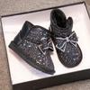 Mädchen Schneestiefel Strass Pailletten Kinder Mode Winterstiefel Prinzessin Kind Winter Baumwolle Plüsch Glitzerstiefel mit Schleife Klassisch