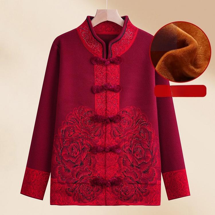 Veste Pull d'Hiver pour Maman Épaissie Vêtements pour Femmes d'Âge Moyen et Âgées, Haut Tendance pour Banquet de Mariage de Belle-Mère