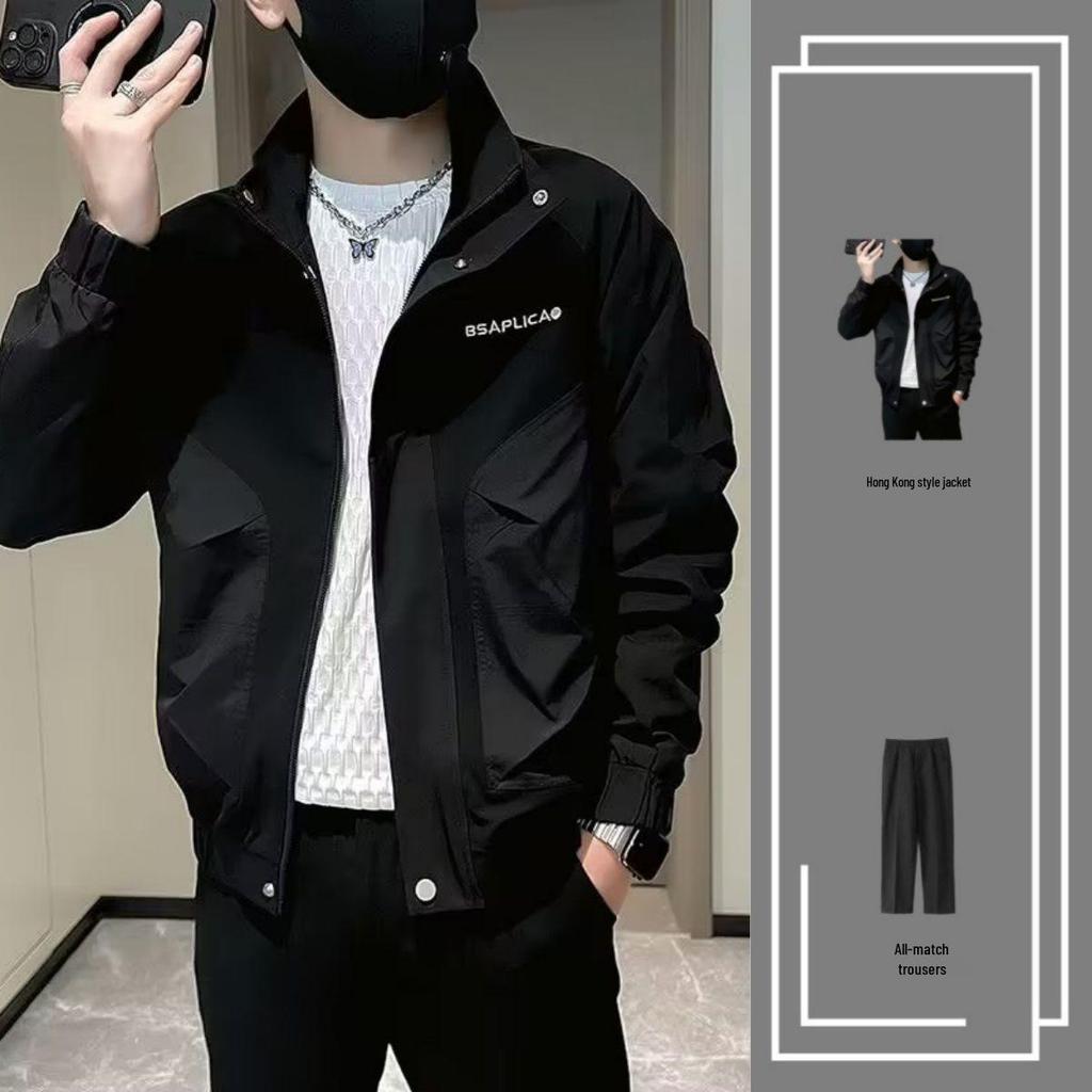 Men's Rogue Handsome Thickened Coat Autumn/Winter Workwear Jacket Set – High-End Plus Cotton [3-Piece Set]