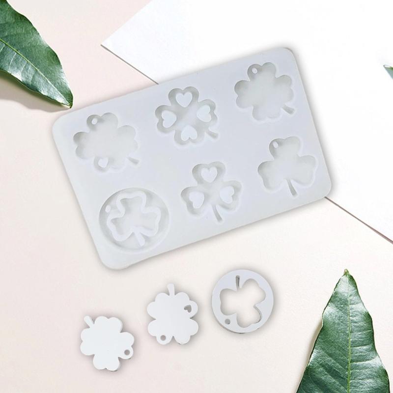 Holiday 6 Cavities Shamrocks Silicones Molds for Patricks Day Irish Theme Molds Keychain Pendant Jewelry Making Moulds