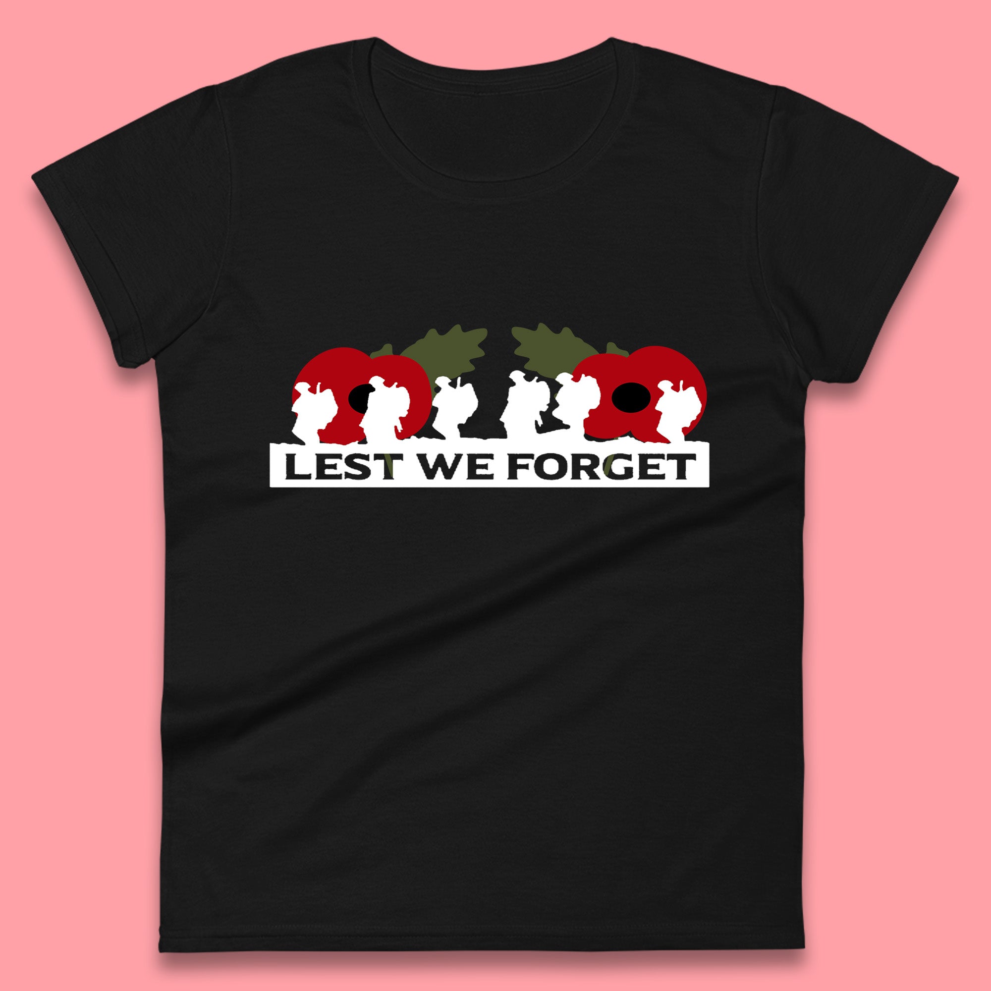 Lest We Forget Remembrance Day Armed Force Day Poppy Flower Soldiers Womens Tee T Shirt Mens Tops Unisex Top S