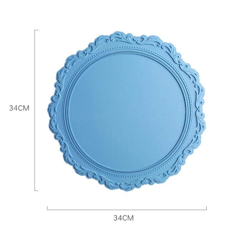 Silicone Placemat Round Flower Coffee Dinner Table Mat 34CM Embossed Coaster Heat Resistant Kitchen Tableware Dining Mat