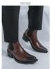 Men's Large Size Pointed Toe Leather Chelsea Boots with Thick Soles and High Heels - British Style Height Increasing Short Boots.