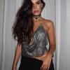 Metallic Jewelry Top With Rhinestone Embellishments For Streetwear Style Women