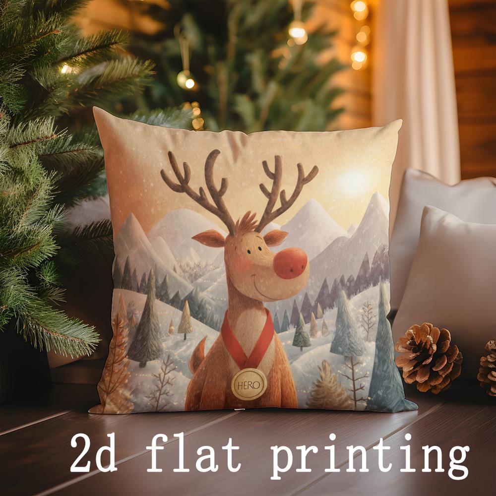 Home Decor Christmas-themed Reindeer & Ornament Pillow Covers Pattern Cushion Cover Suitable for Sofa Bedroom Car Pillow Cover