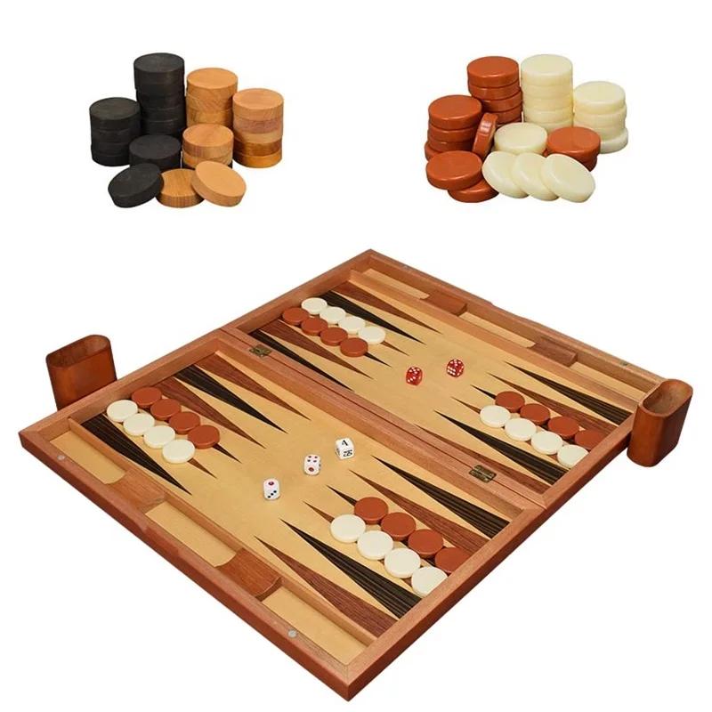 Inlaid Backgammon Western Land War Chess Set Classic Strategy Board Game With Acrylic Wooden Playing Pieces Dice Cups 11-17 Inch