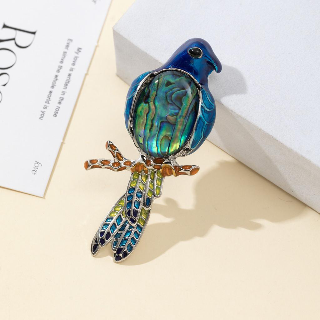 Parrot Enamel Brooch Pin With Shell Inlay For Diy And Jewelry Making