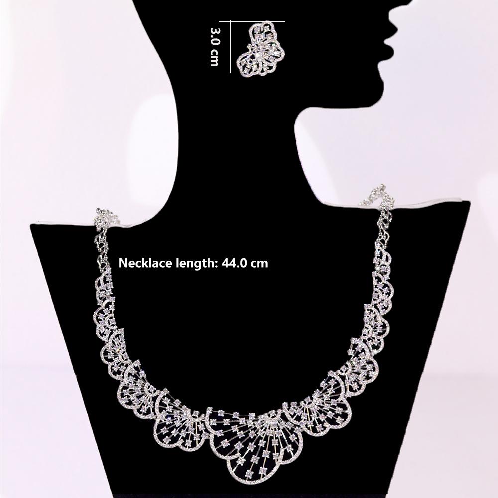 Graceful 2Pcs White CZ Zircon Necklace Set Brides High Quality Fine Jewelry Women  Wedding Engagement Accessory