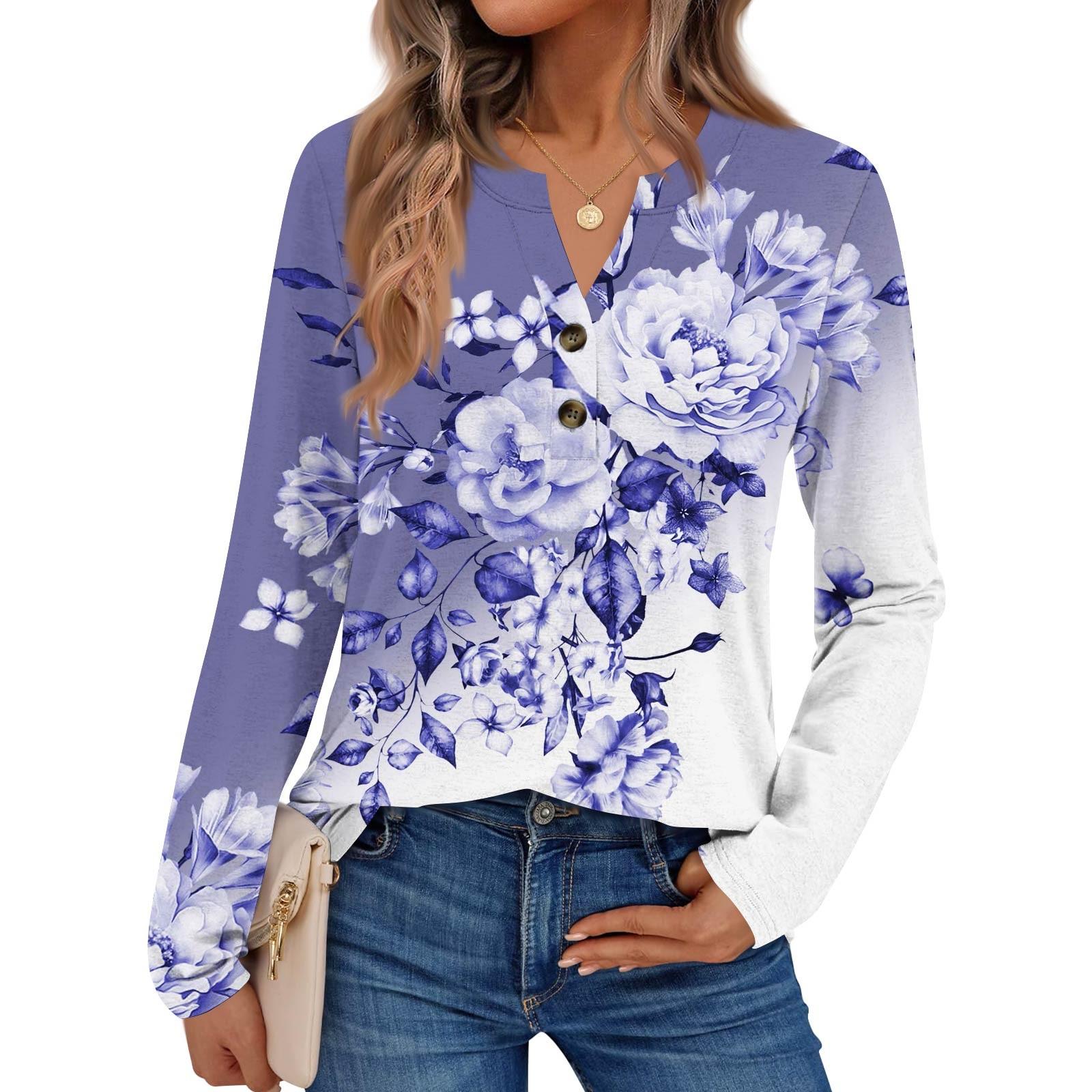 

Women s Printed Long Sleeve Shirts Elegant Casual Tops Trendy Shirts Tops S