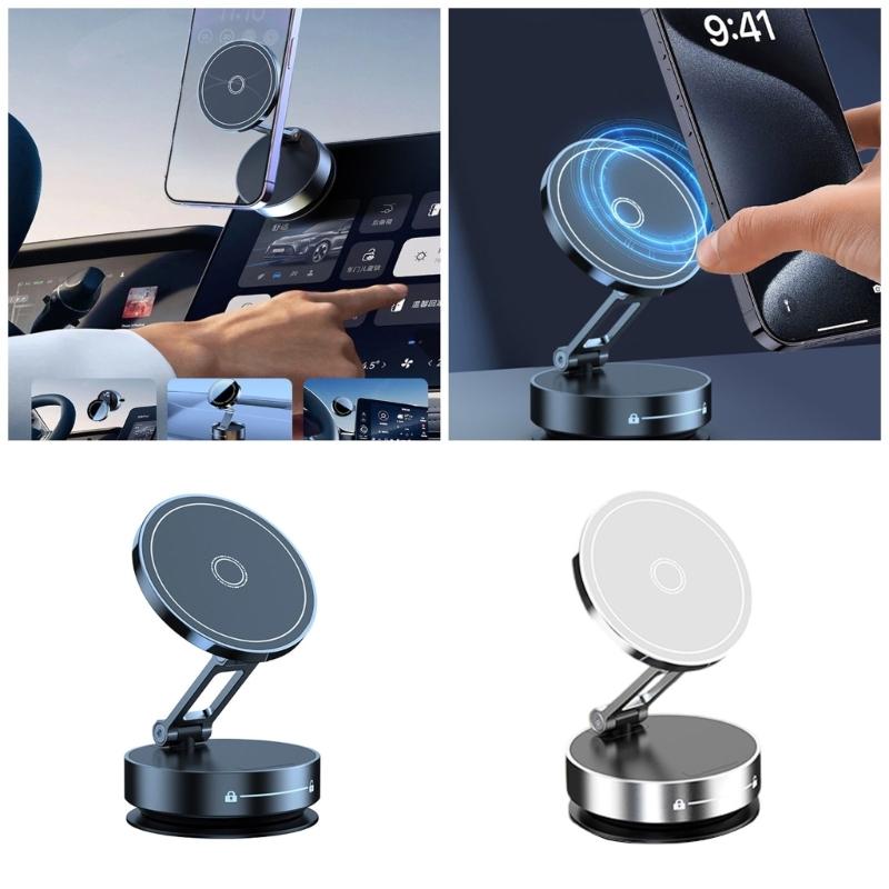 Foldable Car Phone Bracket Magnetic Stand 360 Degree Rotation Adjustable with Double Suction Technology for Easy Viewing
