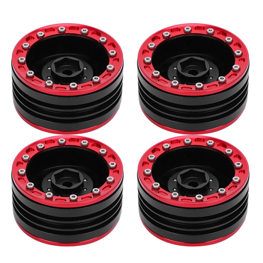 4pcs Metal Wheel Hub RC Car A Essories Fit for 1Celsius10 RC Crawler 1.9 Inch(Red Black )