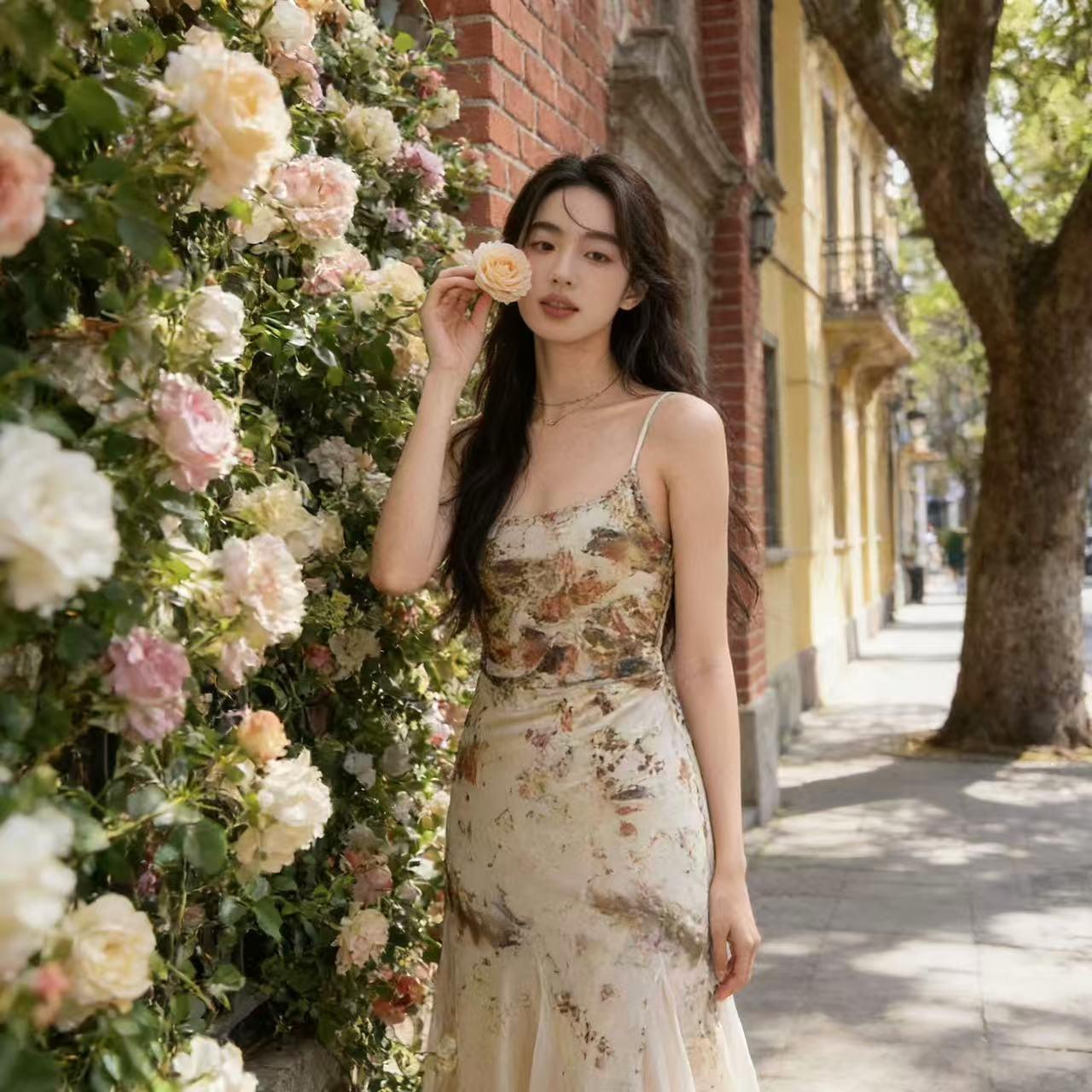 Ink dyed dress, fishtail suspender dress, super beautiful, unique and beautiful, chic skirt, cold and artistic wear S