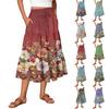 Women’s Bohemian Floral Print Elastic Waist Drawstring Midi Skirt with Pockets and Ruffle Hem for Casual Wear