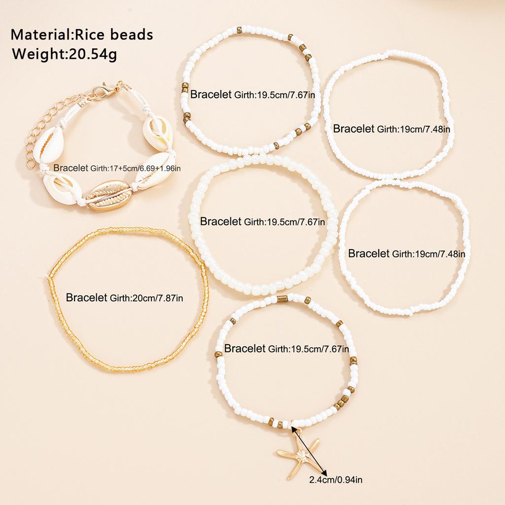 7-Piece Set Of Bohemian Fashion Jewelry Starfish Beaded Anklet Beach Bracelet