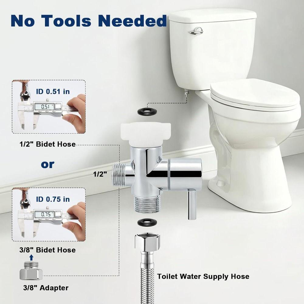 Chrome Finish Bidet T Adapter Solid Brass Tee Connector Premium Brass T Adapter  Handheld Toilet