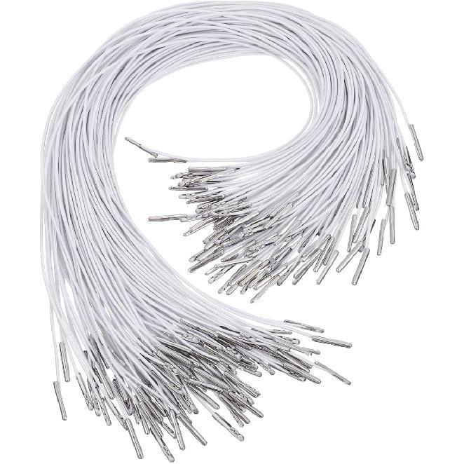 Garneck 100pcs White Elastic Ropes with Metal Hooks Barbed Cords Loop Round String with Metal Barbs Ropes for Party Cosplay Mask DIY Hat