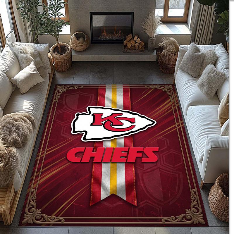 Tappeto in Velluto di Cristallo Kansas City Chiefs Morbido Anti?Tappetino Antiscivolo Comodo per Casa Soggiorno Camera da Letto Tappeto Decorativo