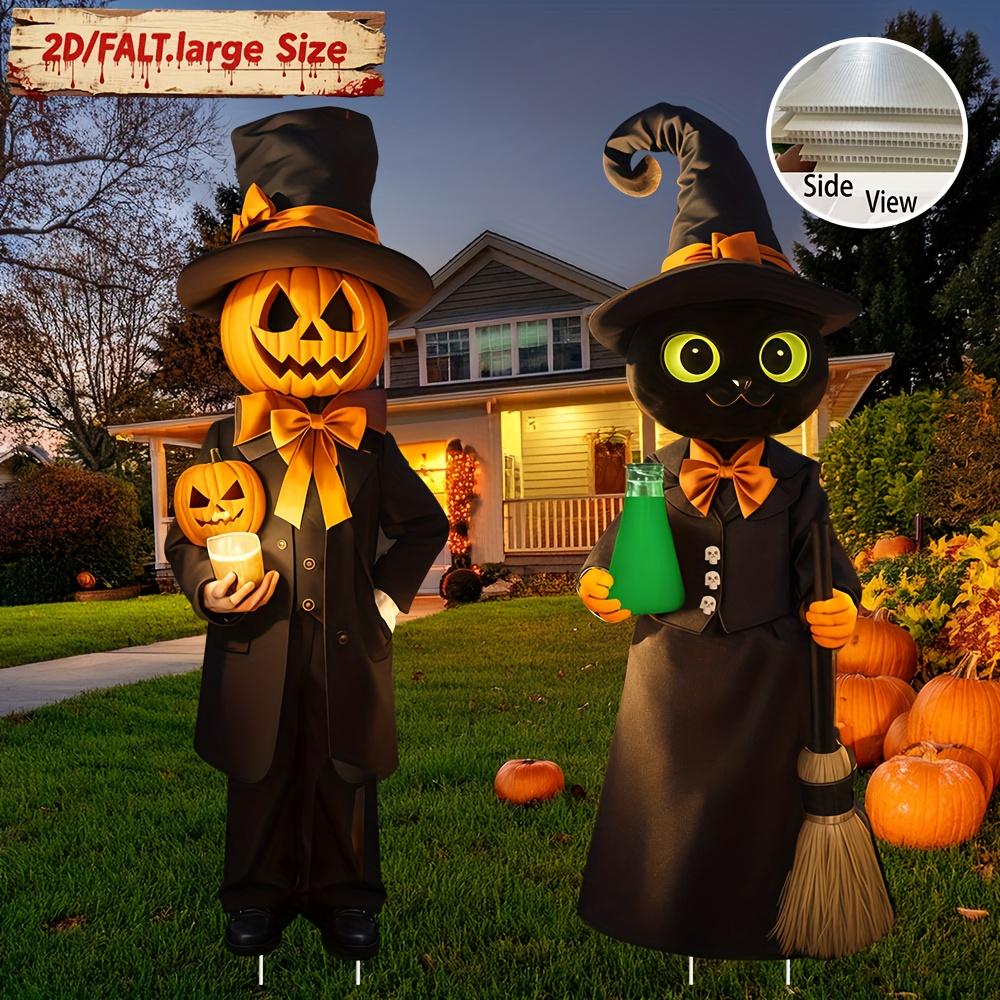 2PCS Halloween Black Cat Pumpkin Man Garden Decoration Plug