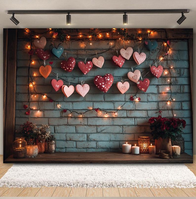 Valentine's Day Photography Background Red Roses Balloons Wood Board Brick Wall Women Birthday Wedding Decoration Photo Backdrop