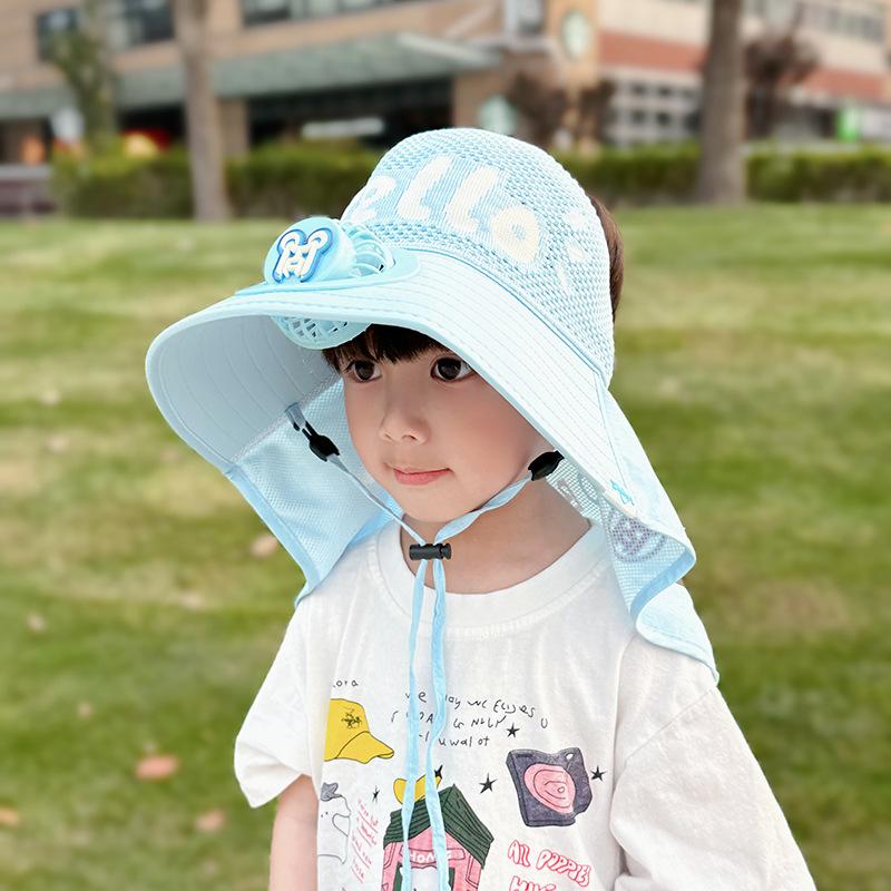 Children's Hat with Fan Shawl Hat In Summer Large Brim Boys and Girls Breathable Sun Protection Outdoor Sun Hat