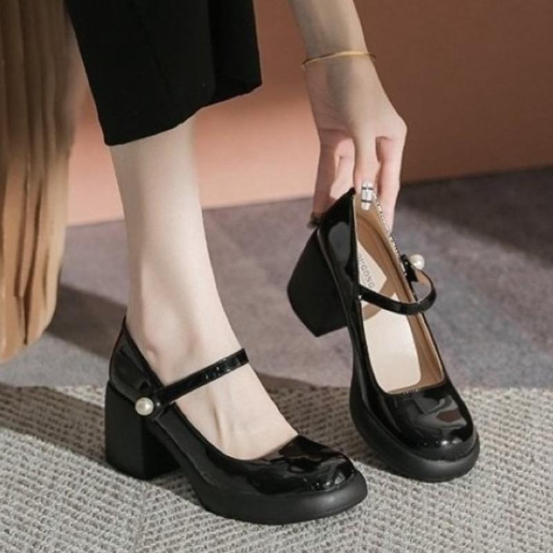 2025 Brand Women's Shoes Buckle Strap Women's High Heels Fashion Round Toe Dress Pumps Women Hot Sale Shallow Mary Jane Shoes