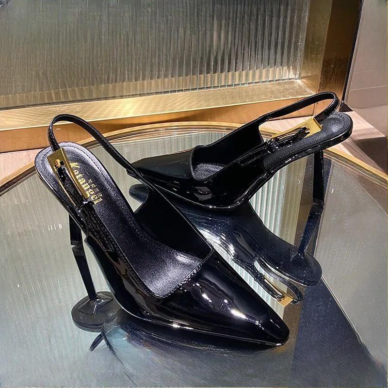 Tacones Altos de Charol de Punta para Mujer Elegantes Estilosos Lujosos Oficina Mujer Tacones Altos Tacón Fino Metálico Zapatos de Fiesta Banquete