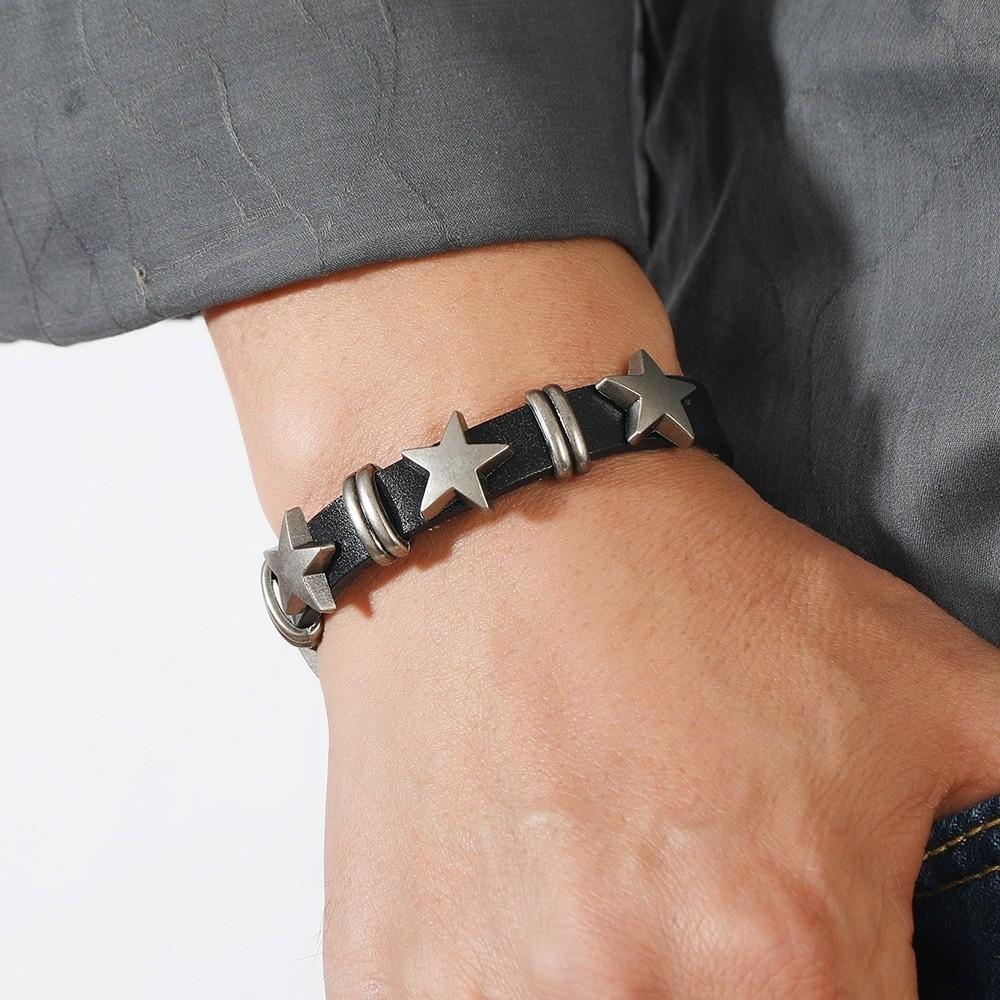 PU Leather Skull Bracelet Star Rivet Bracelet Goth Vintage Chain Bracelet Women Men