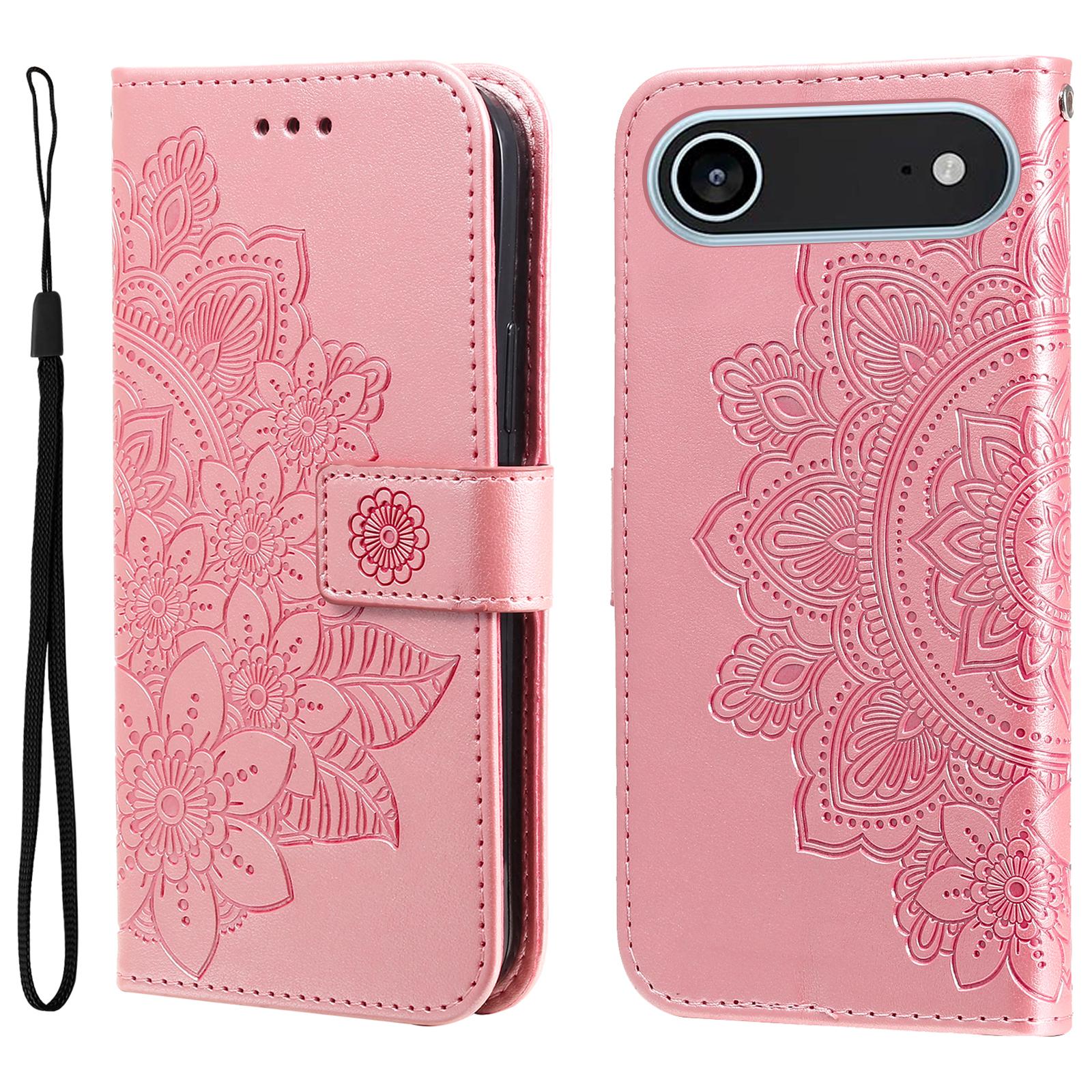 

For iPhone 17 Air Case Floral Pattern PU Leather Wallet Stand Phone Cover Pink