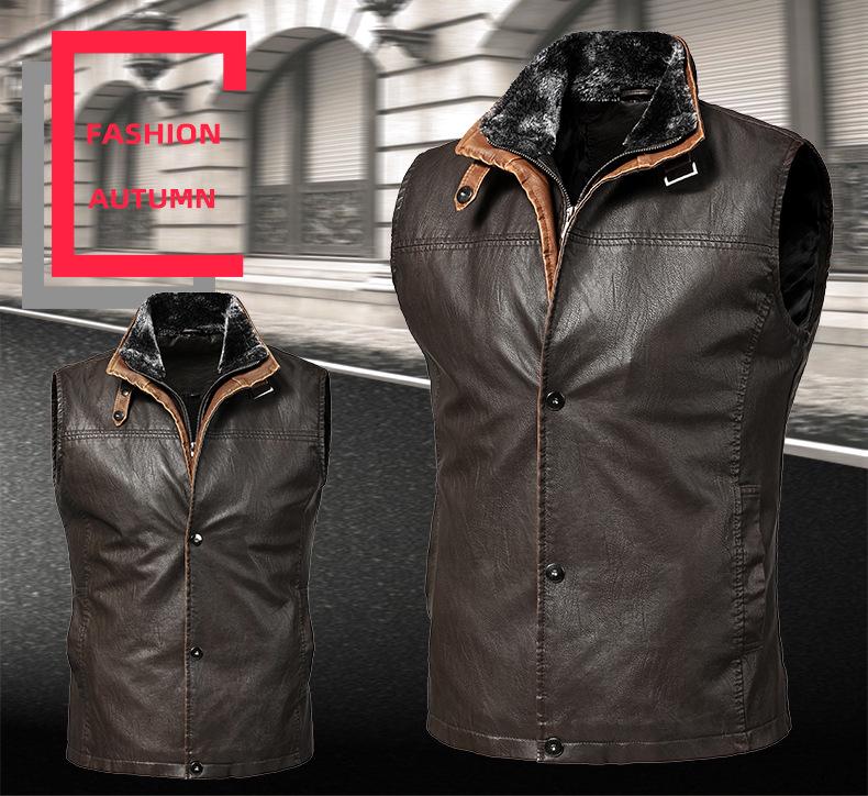 Men's Plus Size PU Leather Jacket - Early Autumn Retro Style Vest