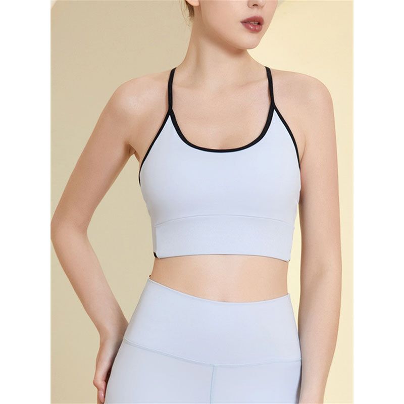 New Back Cross Beauty Back Exercise Bra Women's Sexy Workout Underwear Contrast Color Splicing Sling Thin Yoga Vest