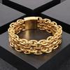 Hip Hop Stainless Steel Three Layer Link Chain Bracelet Men's Gold Color O-Shaped Chunky Bracelets Larger Polished Wist Jewelry
