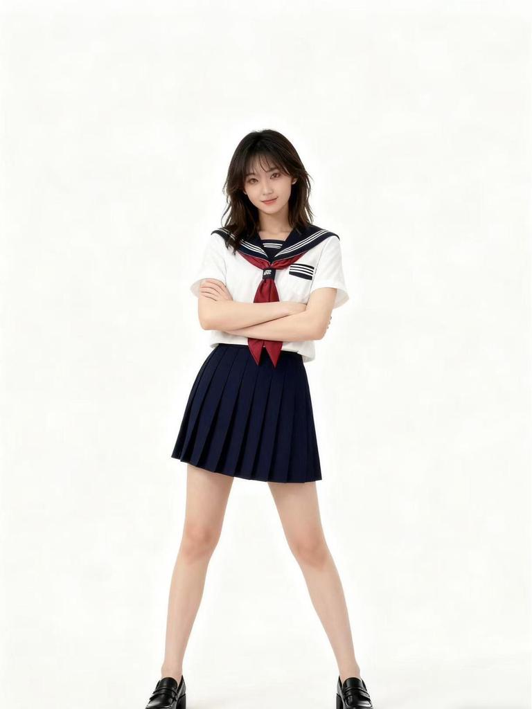 Enhanced White Three-Piece Japanese JK Sailor Suit Pleated Skirt Set - Academy Style Uniform