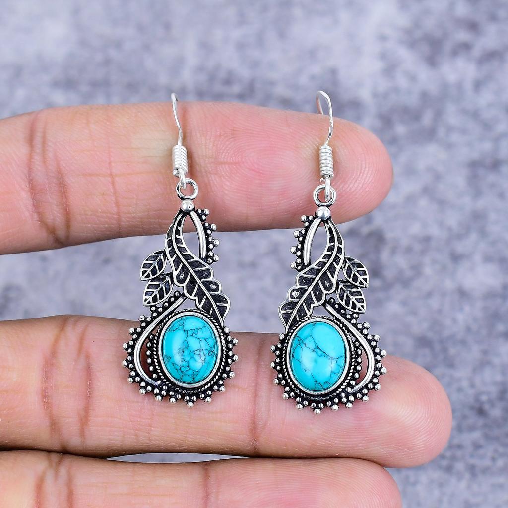 Santa Rosa Turquoise Gemstone 925 Sterling Silver Jewelry Earring 1.97" M-2705