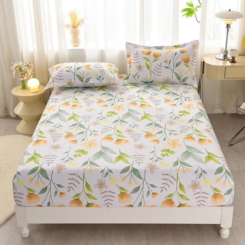 Washed Cotton Fitted Sheet featuring Elastic Bands Non Slip Adjustable Mattress Cover Printed  Pure Cotton  designed for Double King Queen
