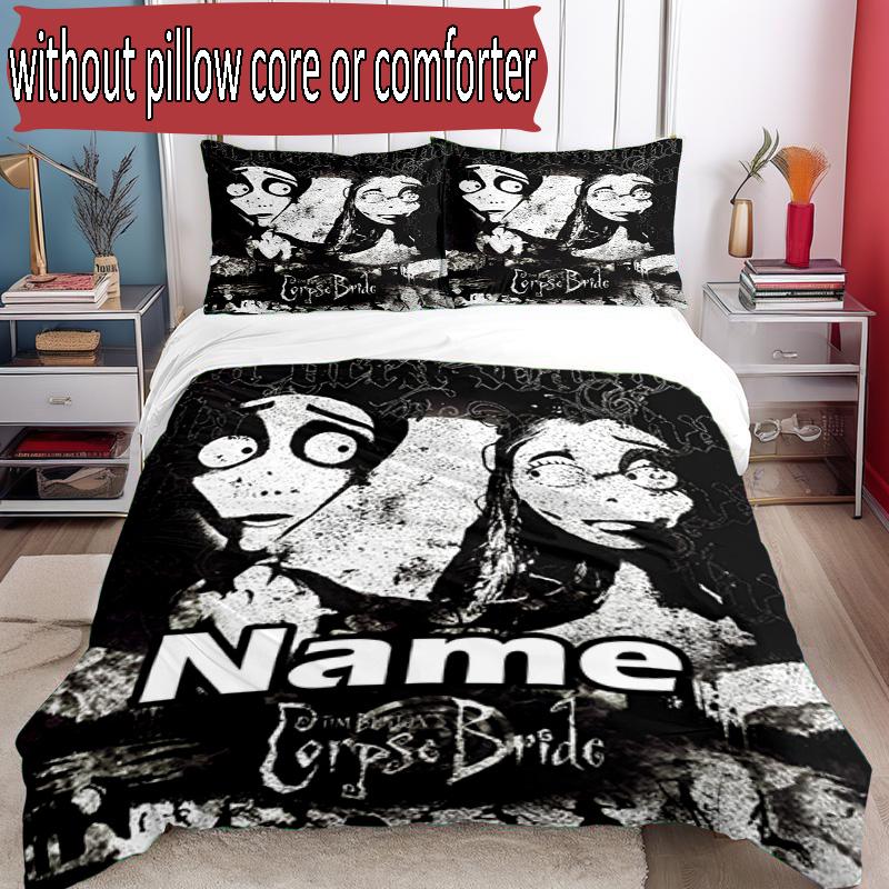 3pcs Duvet Cover Set (1*Duvet Cover + 2*Pillowcase, Without Core), Custom Name Corpse Bride Pattern Bedding Set, Home Bedroom Decor Gift