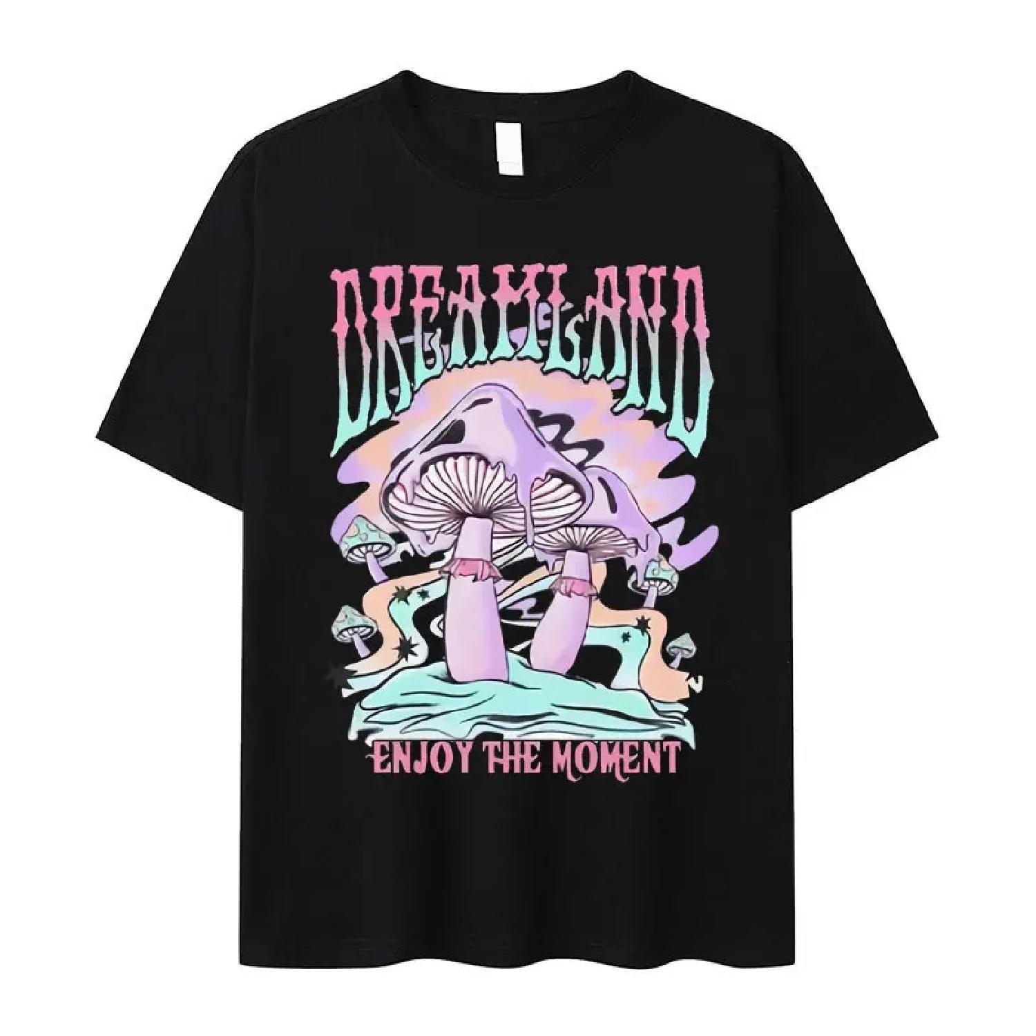 

Dreamland Enjoy The Moment Graphics Mens T Shirts Fashion Punk Casual Tshirt Street Comfortable Tees Clothing Oversized T-Shirts XXXXXL чорний