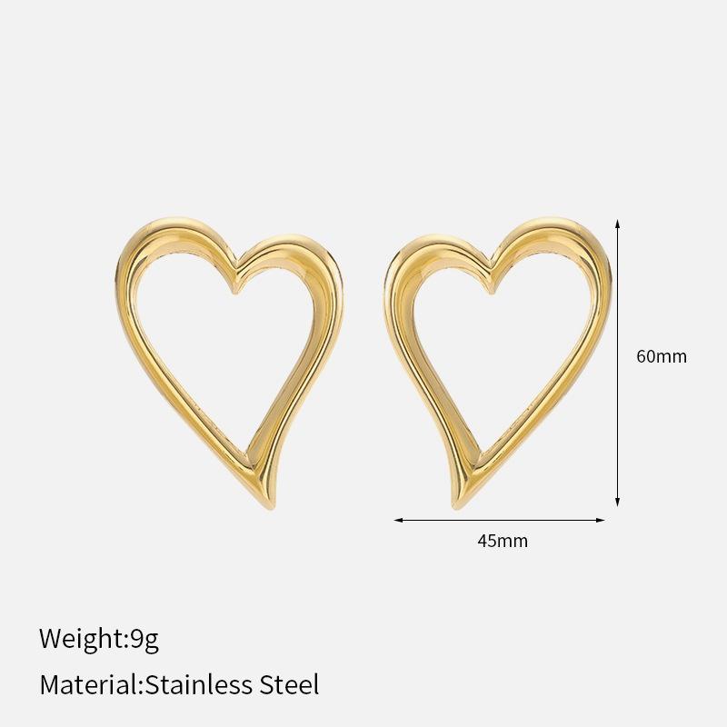 Fashion Minimalist Geometric Heart Stud Earrings Personality Gold Plated Stainless Steel Hollow Out Heart Earrings Daily Wear