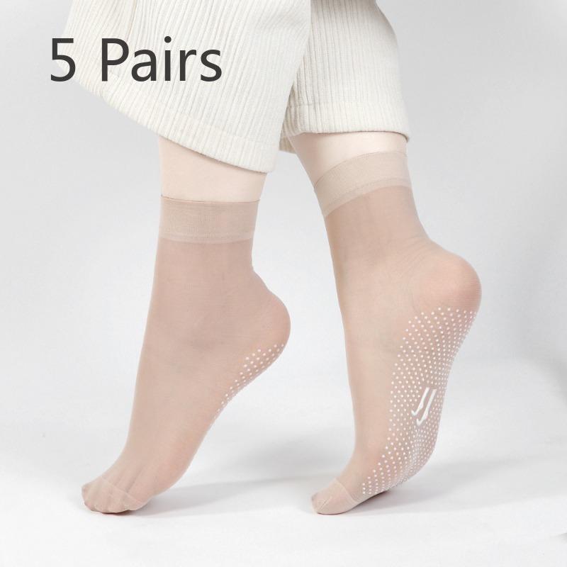 

5 пар женских тонких дышащих носков из шелка на весну и лето, нелегко зацепляющихся, износостойких, с клеевой подошвой, нескользящих, коротких 5 Pairs телесный
