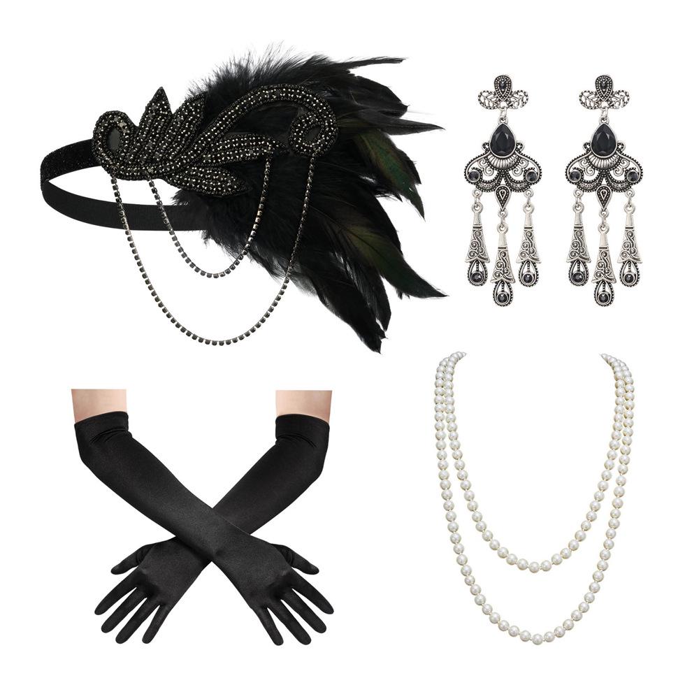 

Винтажный черный ободок с перьями 1920-х годов для женщин - Набор аксессуаров для маскарада и девичника